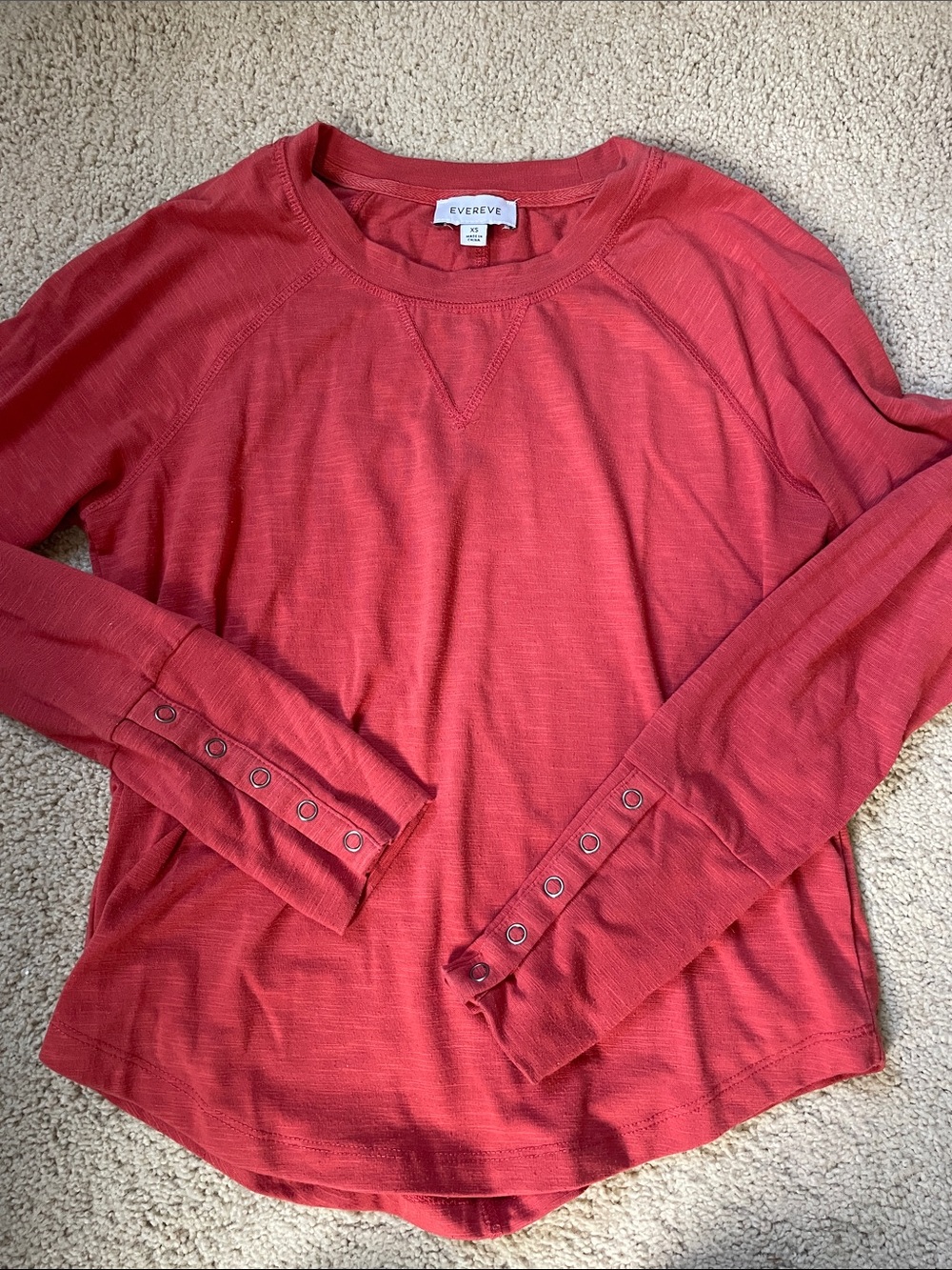 Evereve Coral Long Sleeve Crewneck Top with Snap Cuffs